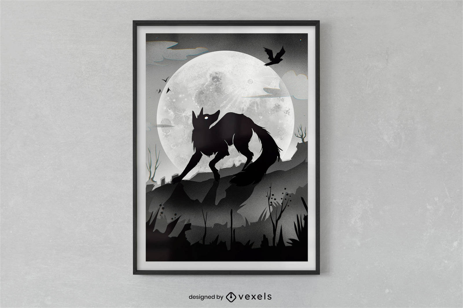 Design de cartaz monocromático animal lobo