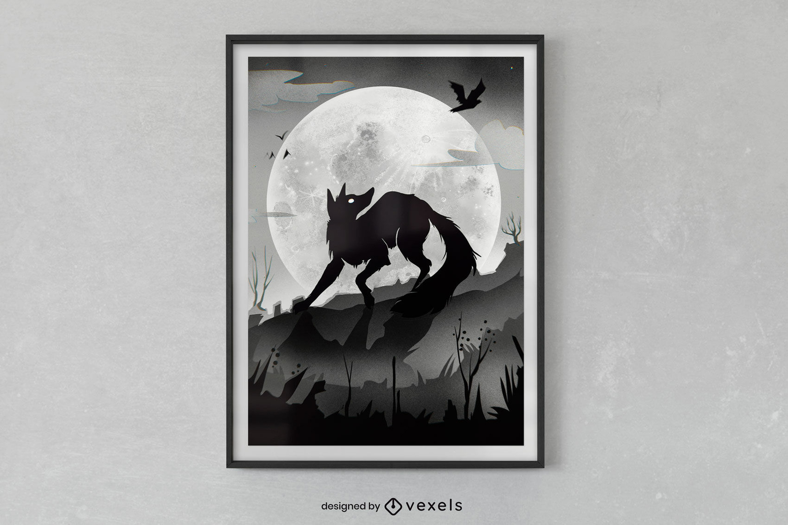 Diseño de cartel monocromático animal lobo