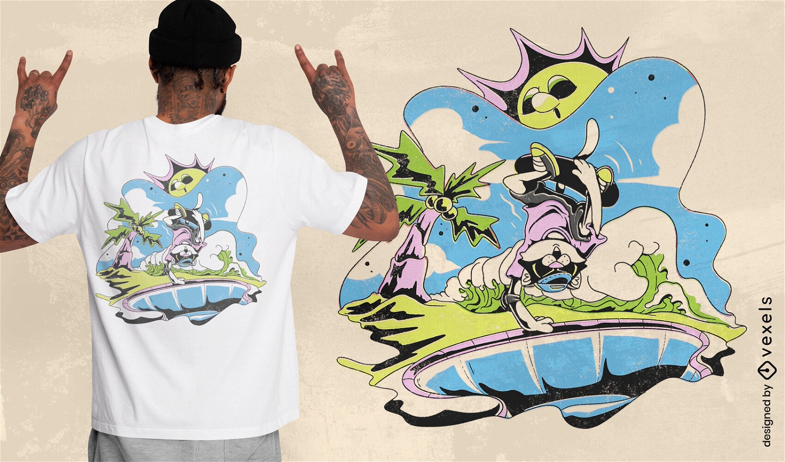 T-Shirt-Design mit Skateboard-Katzentricks