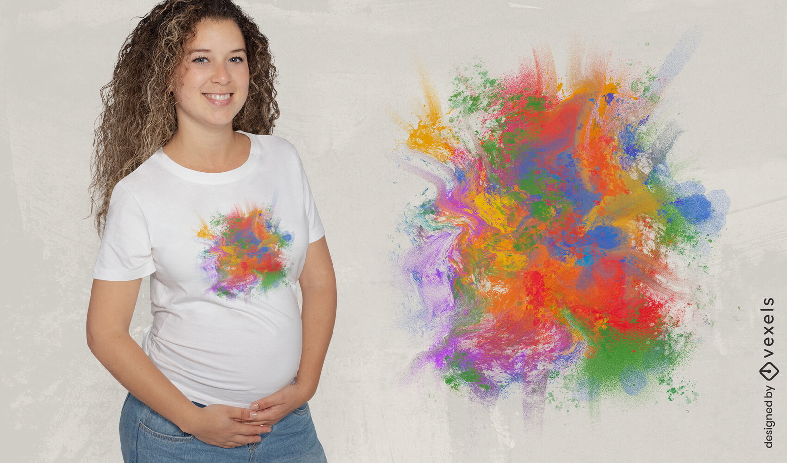 Diseño de camiseta con salpicaduras de colores vibrantes.