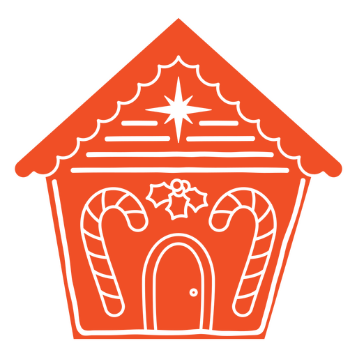 Orange gingerbread house with candy canes on it PNG Design