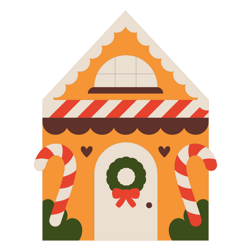 Gingerbread house with candy canes and a wreath PNG Design