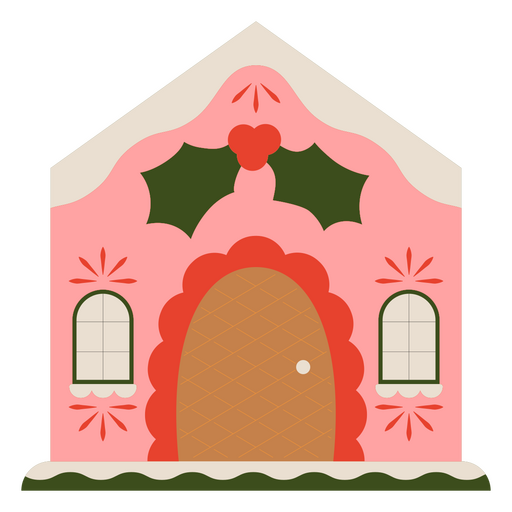 Pink gingerbread house with holly and berries PNG Design