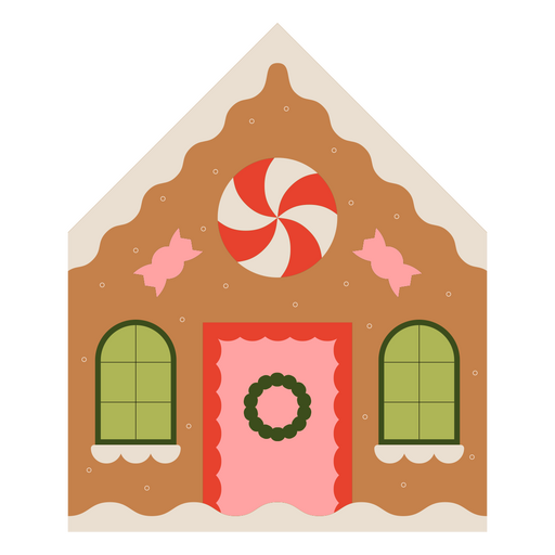 Casa de pan de jengibre con un gran caramelo. Diseño PNG