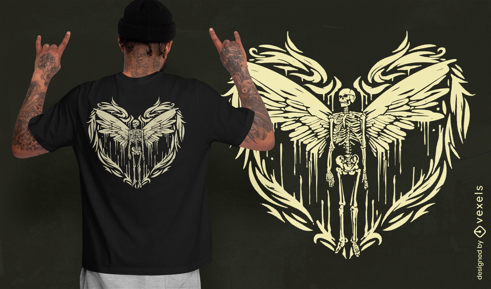 Design de camiseta com asas de esqueleto