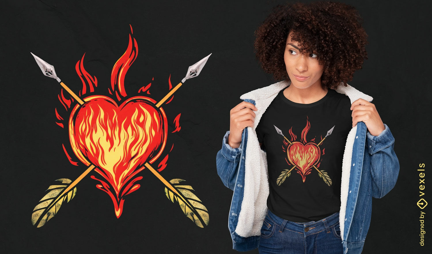 Diseño de camiseta de corazón ardiente.