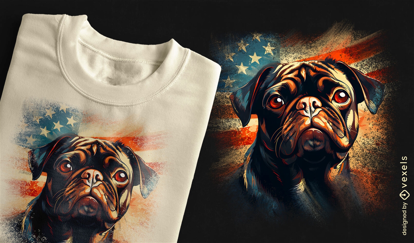 Diseño de camiseta Pug Dog USA.