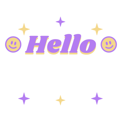 The word hello in purple with stars around it PNG Design