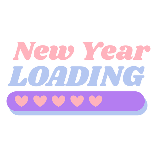 Logo de carga de año nuevo con corazones. Diseño PNG