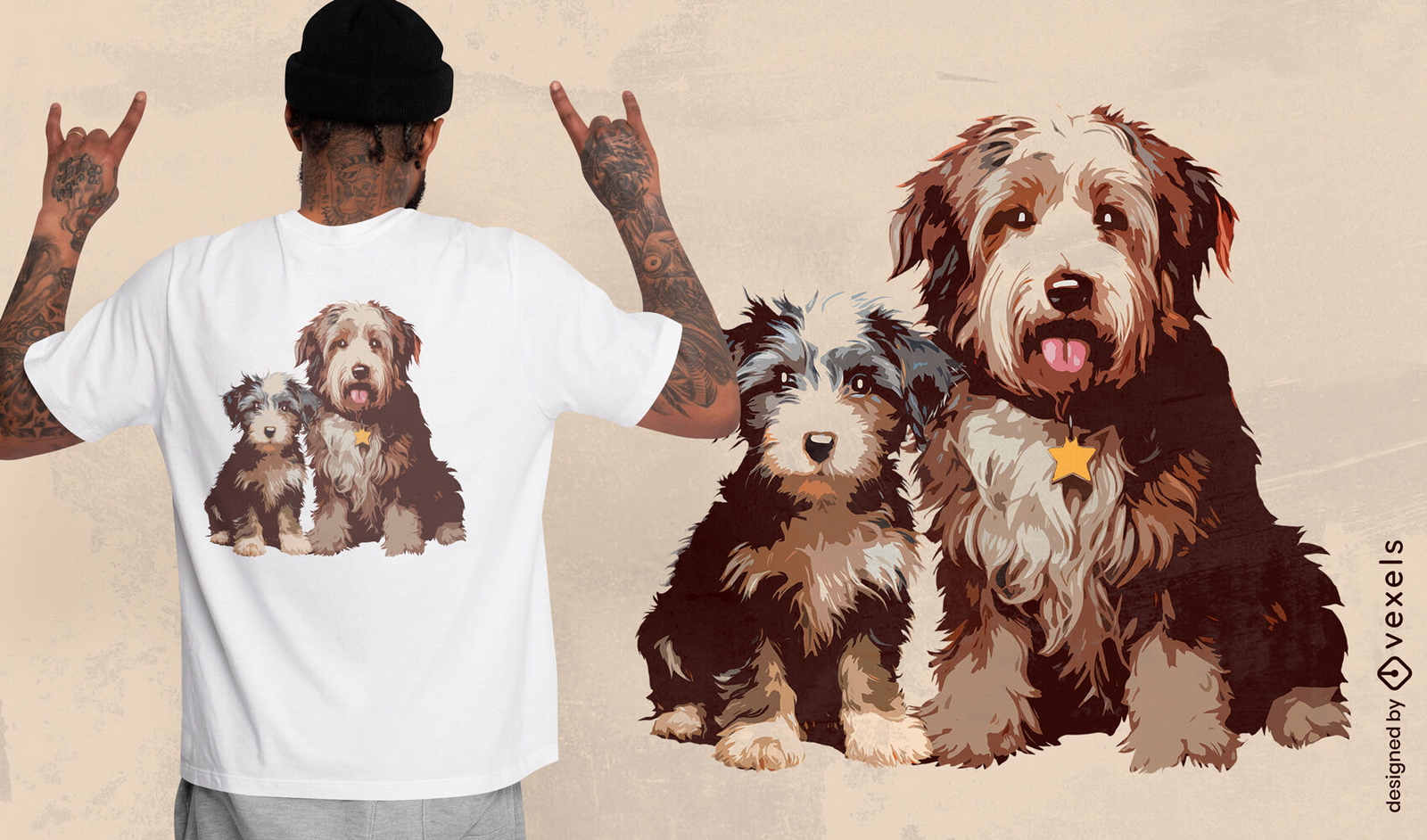 Diseño de camiseta de dos perros Bob Tail.