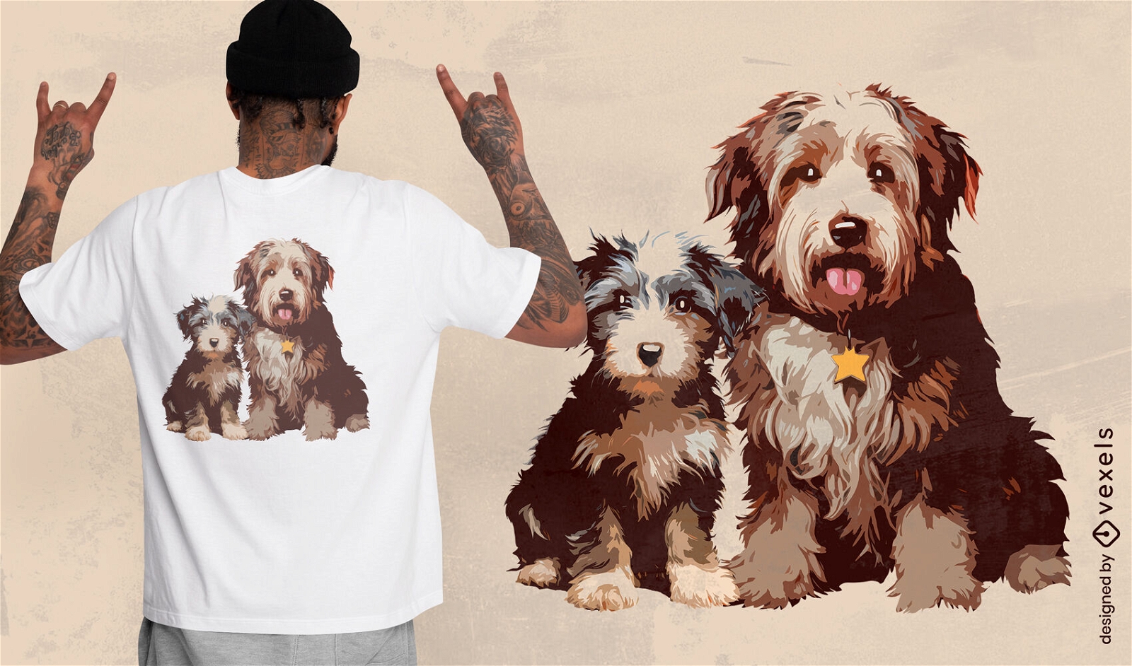 T-Shirt-Design mit zwei Bob Tail-Hunden
