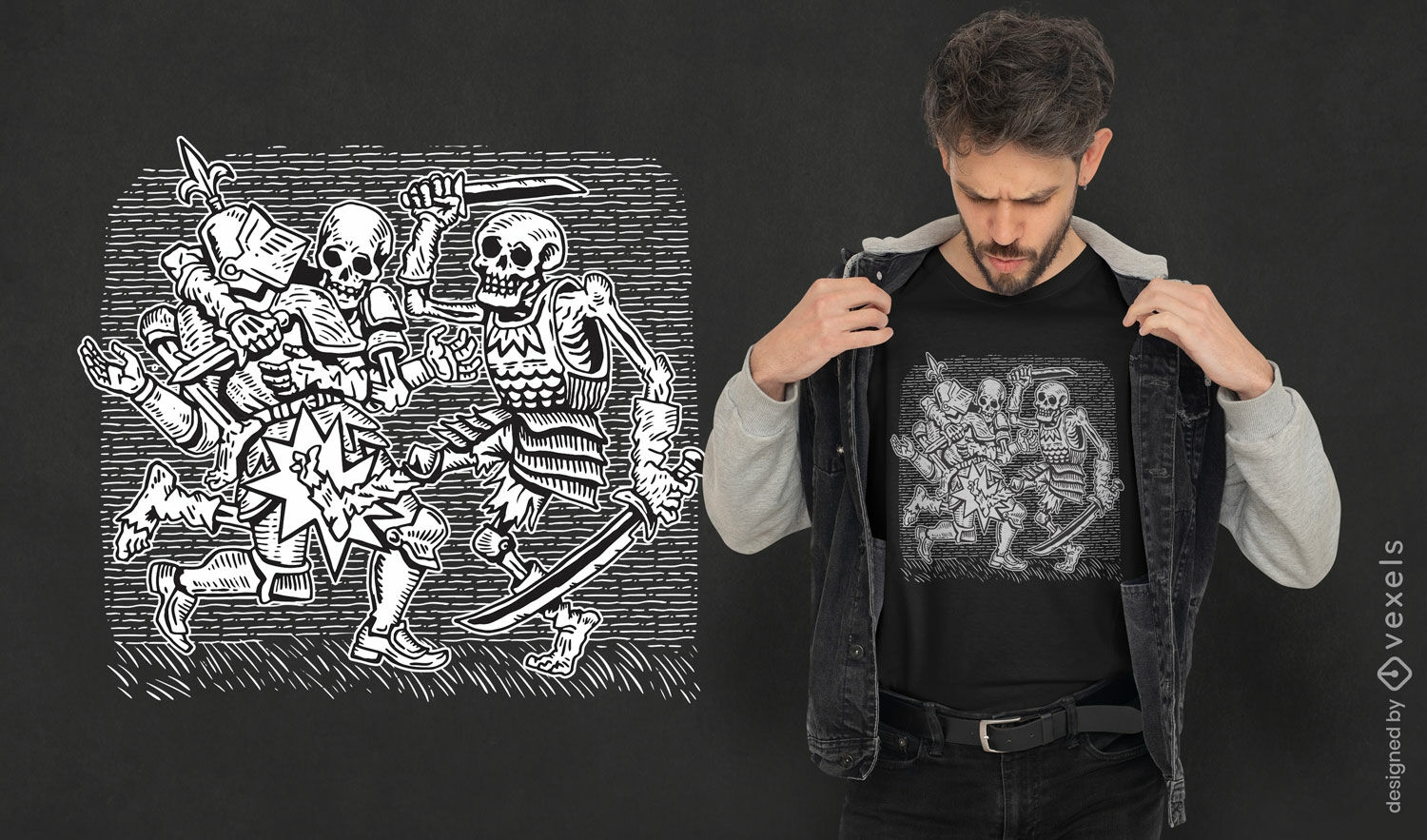 Diseño de camiseta de caballeros esqueleto.