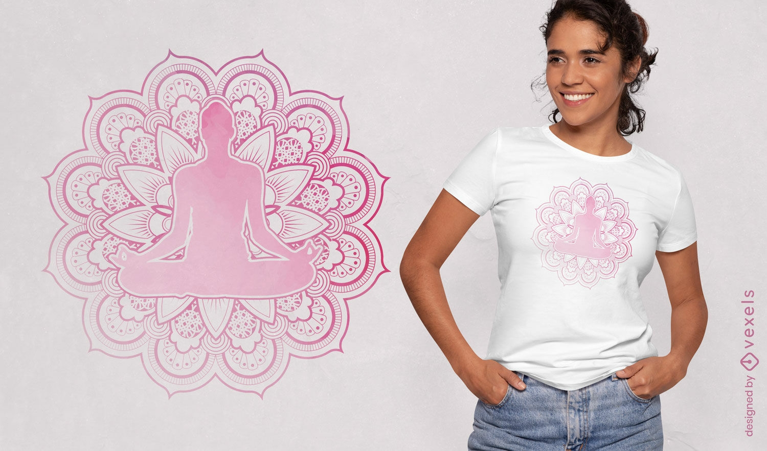 Diseño de camiseta espiritual de mujer de yoga rosa.