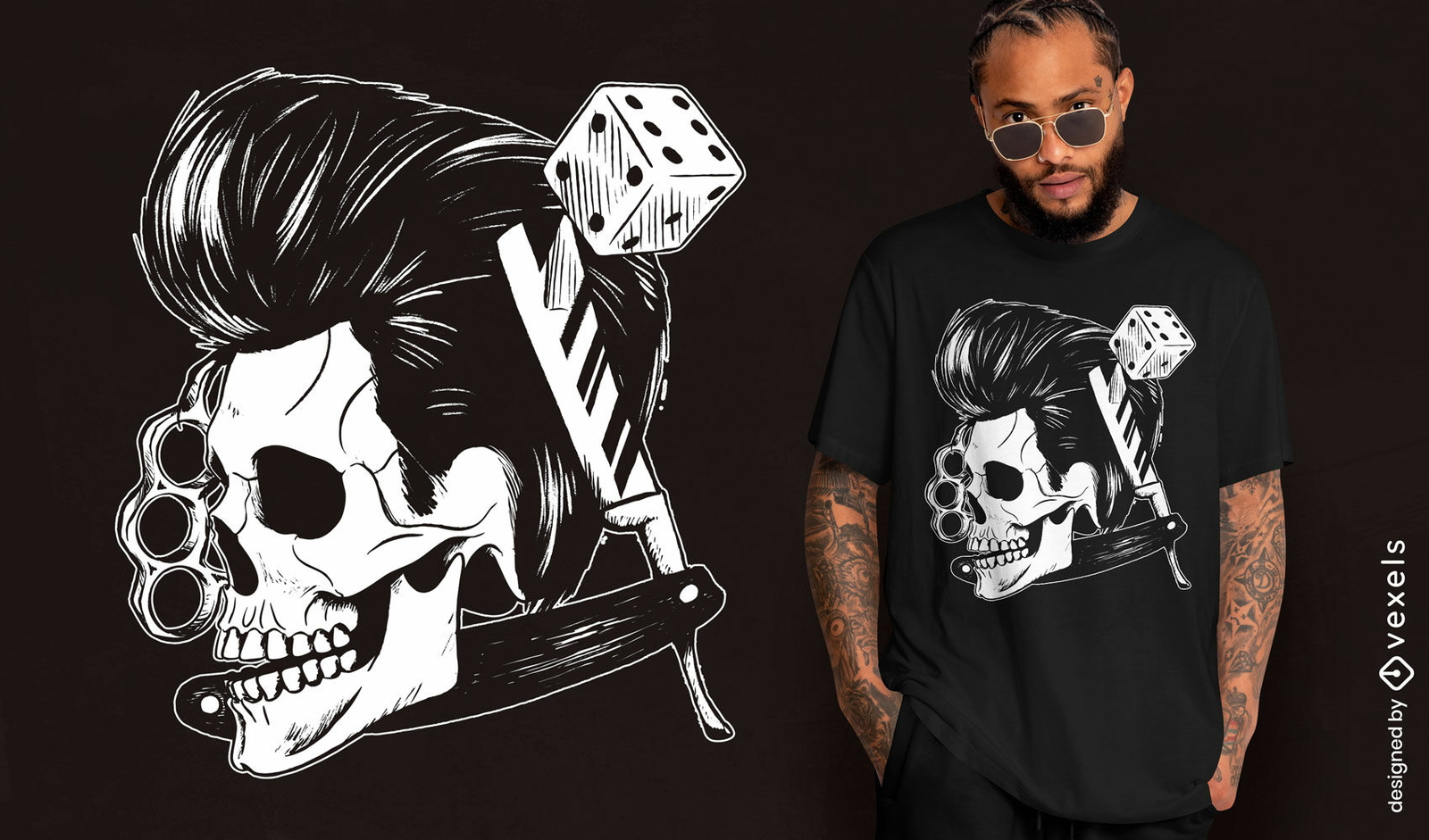 Diseño de camiseta de calavera de Rokabilly.