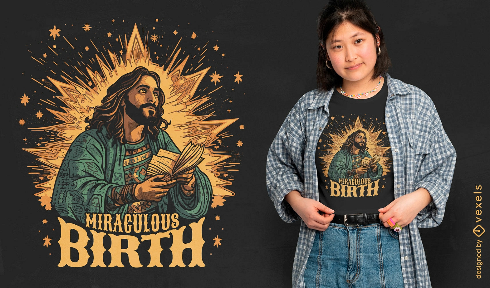 Design de camiseta Jesus nascimento milagroso