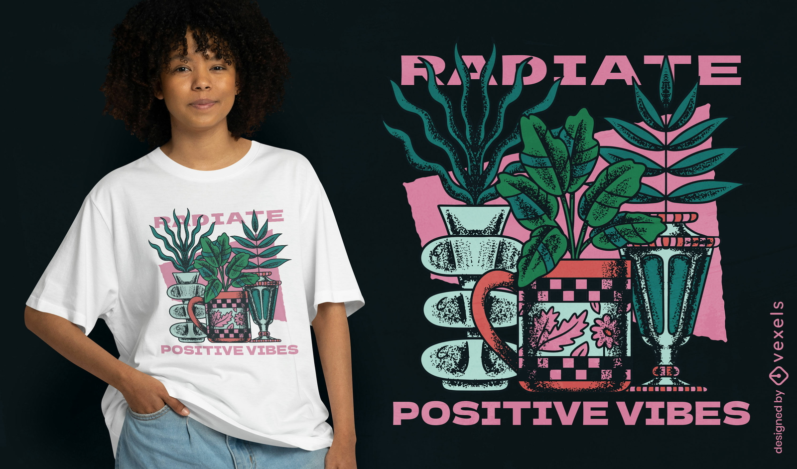 Diseño de camiseta de flores de vibraciones positivas.