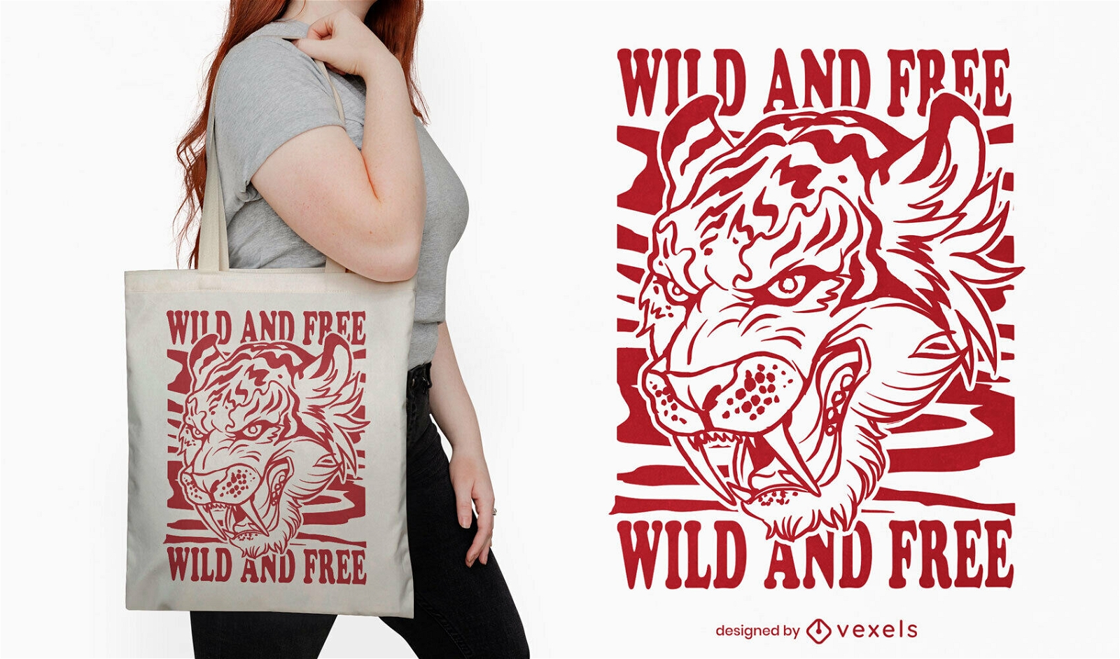 Tiger roaring red tote bag design
