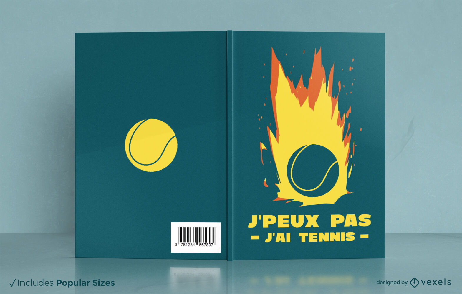 Bola de tênis em chamas design de capa de livro KDP