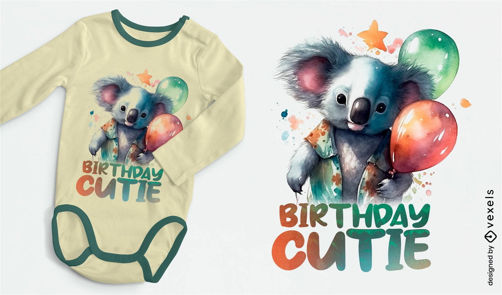 Animal fofo coala com camiseta de balões psd