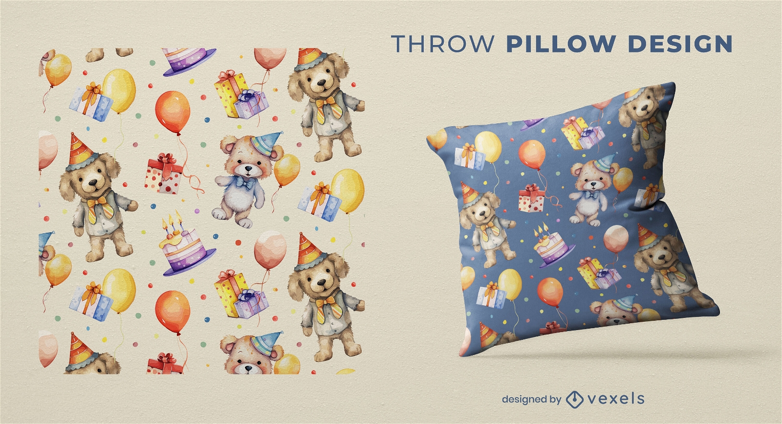 Animal birthday party throw pillow design