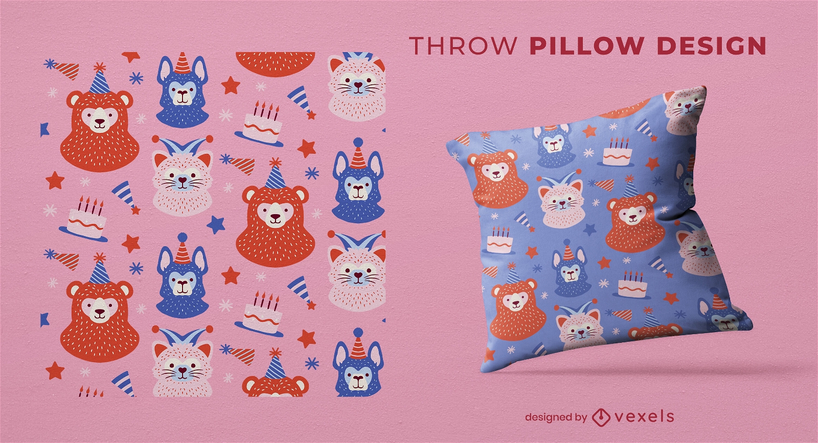 Cute animal birthday party throw pillow design