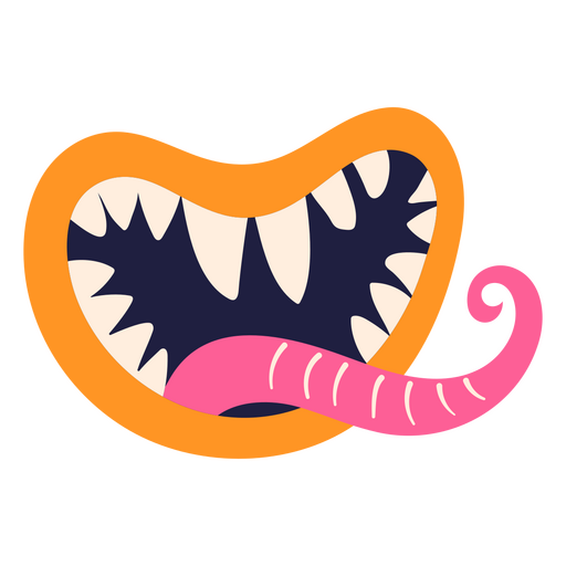 Boca de monstruo de dibujos animados con lengua rosa y naranja Diseño PNG