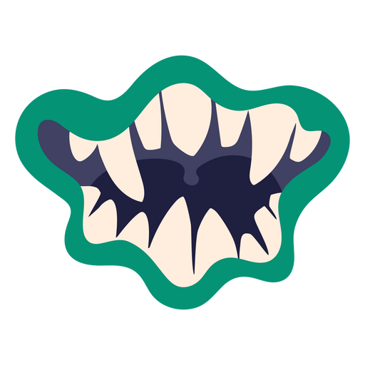 Boca de monstruo verde con dientes. Diseño PNG