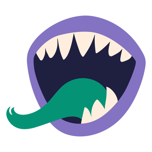La boca de un monstruo morado con dientes verdes. Diseño PNG