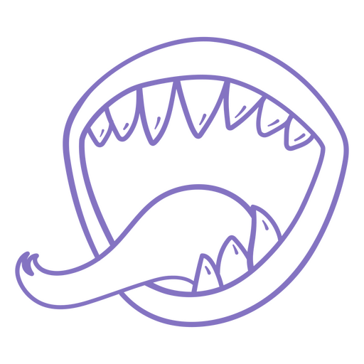Dibujo lineal morado de la boca de un tiburón. Diseño PNG