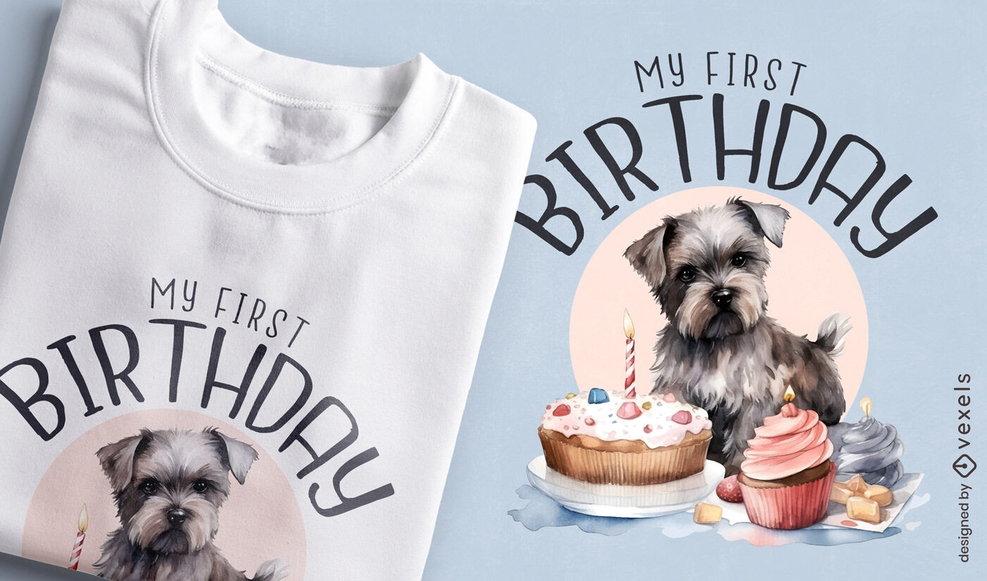 Diseño de camiseta del primer cumpleaños de Puppy.