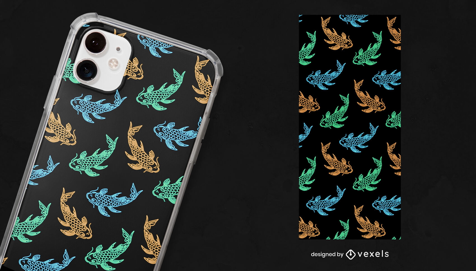 Diseño de funda para teléfono con patrón de pez koi.