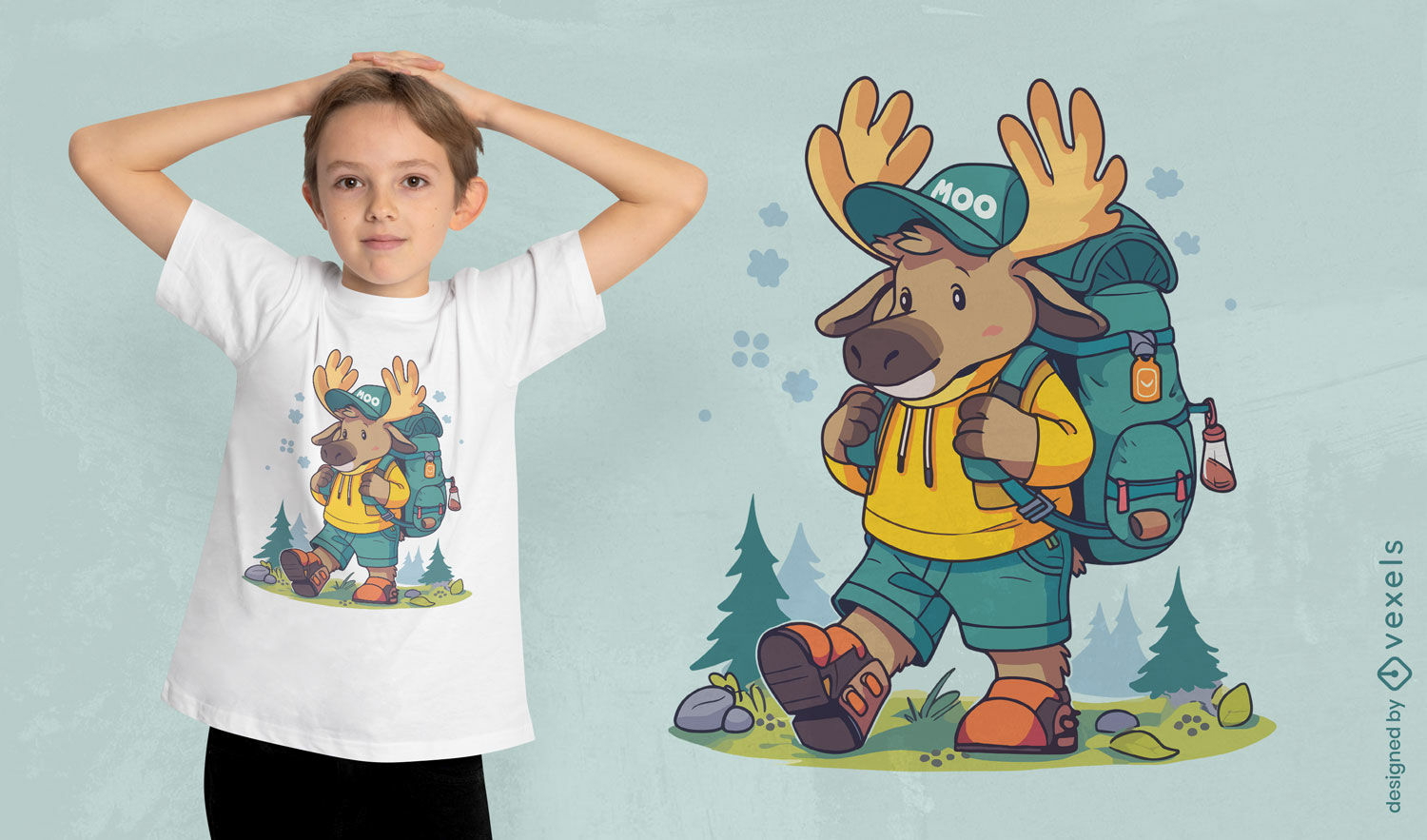 Cite moose hiking t-shirt design