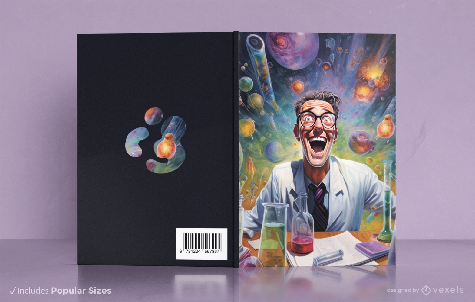 Design de capa de livro de laboratório de cientista risonho