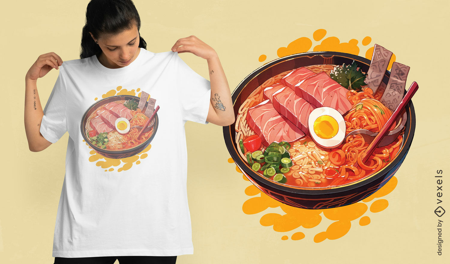 Design de camiseta de ilustração de tigela de ramen