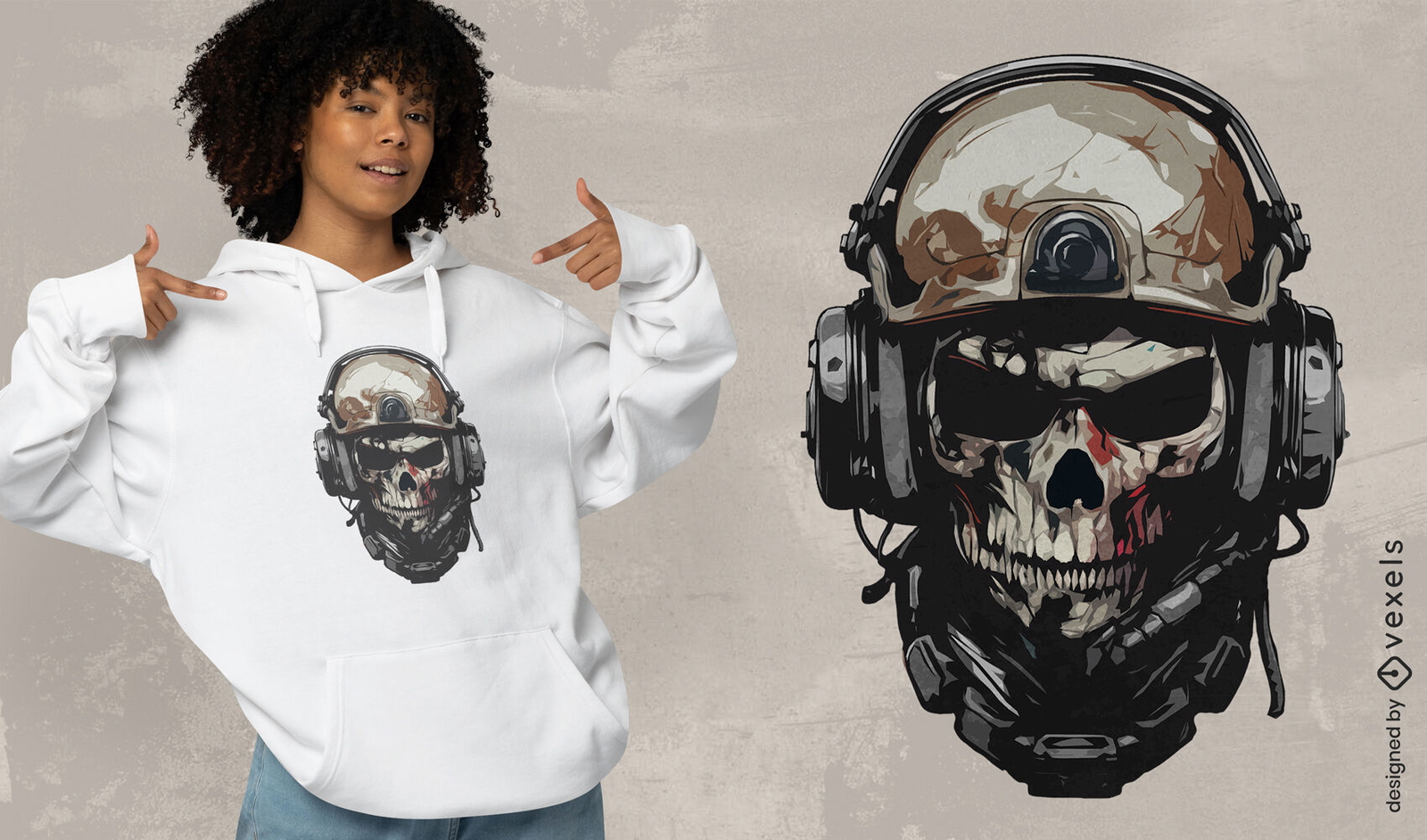 Diseño de camiseta de casco militar de soldado de calavera