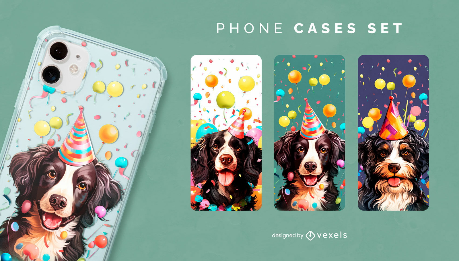 Design de capa de telefone fofa de animais de cachorro de aniversário