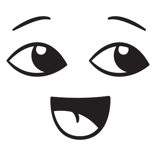 Cara negra con ojos abiertos y una sonrisa. Diseño PNG