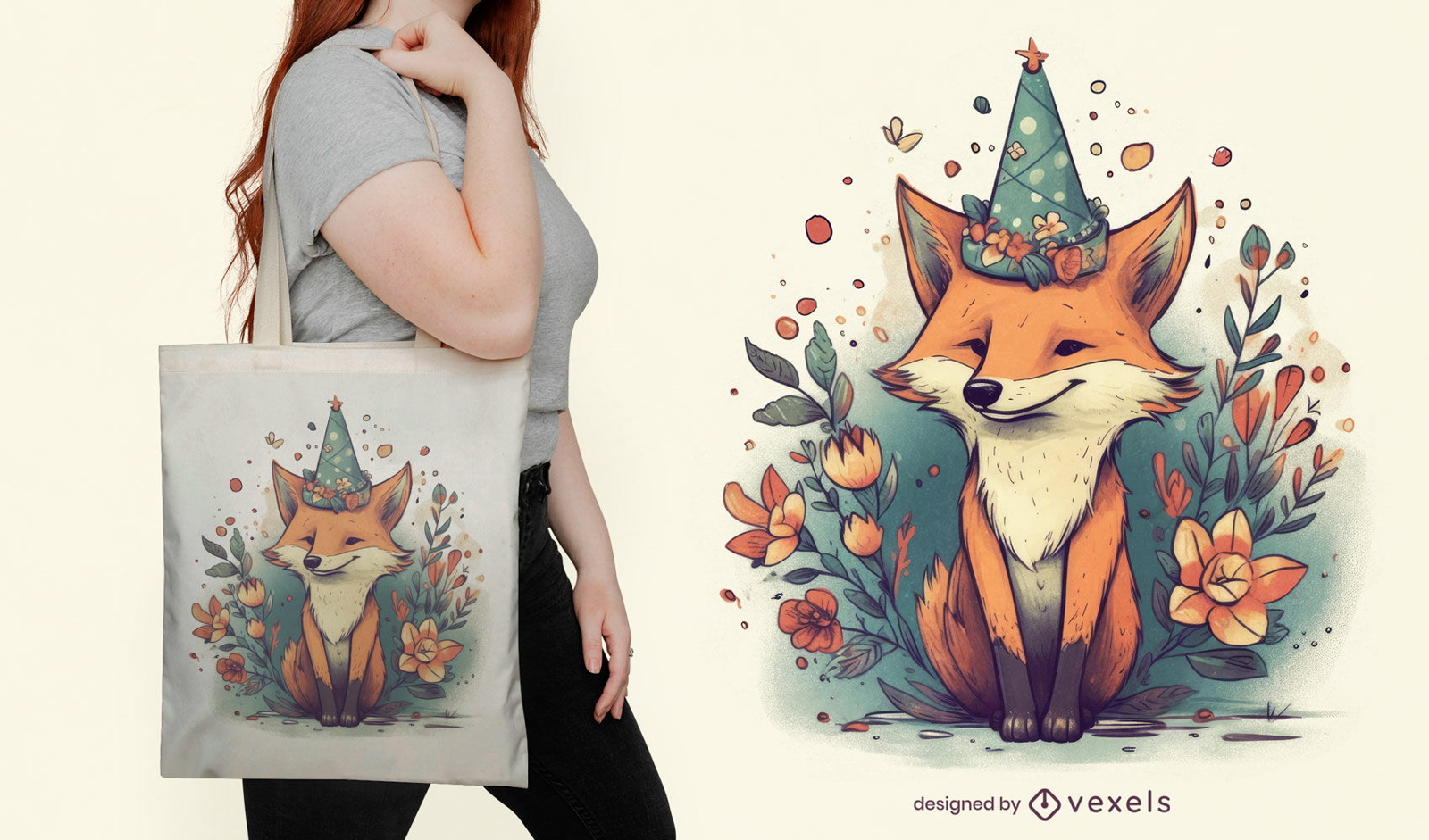 Birthday fox animal cute tote bag design