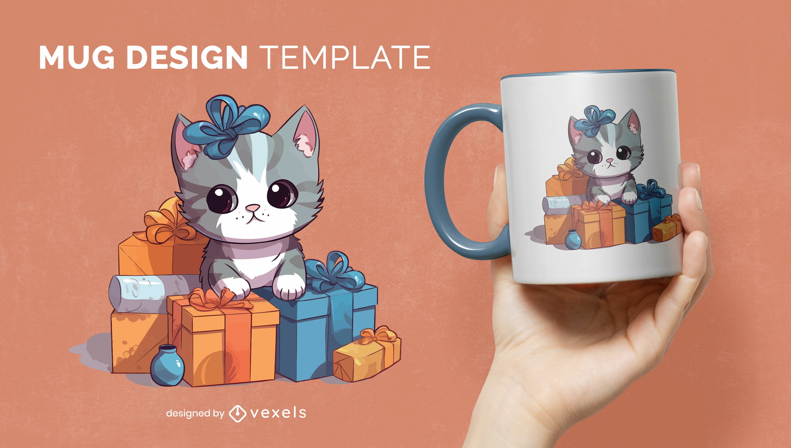 Lindo gatito gris animal con diseño de taza de regalos