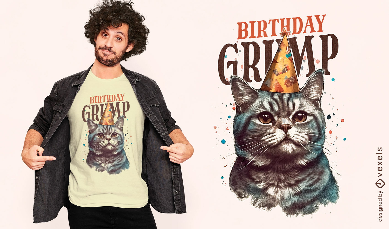 Lindo cumpleaños gato animal camiseta psd