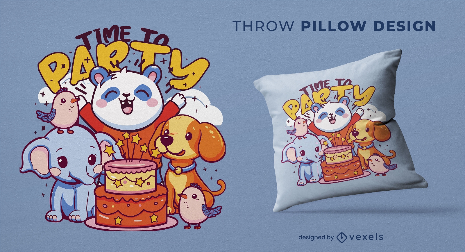 Animal birthday party throw pillow design