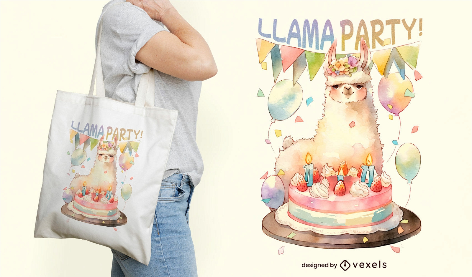 Llama animal birthday party tote bag design