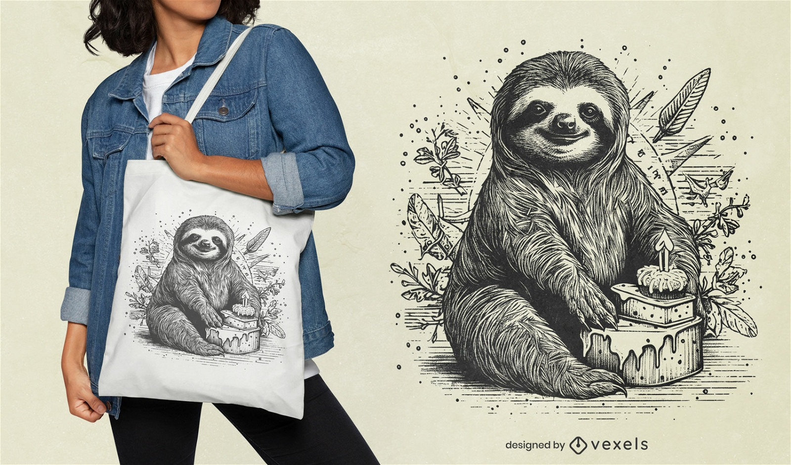 Sloth animal birthday party tote bag design