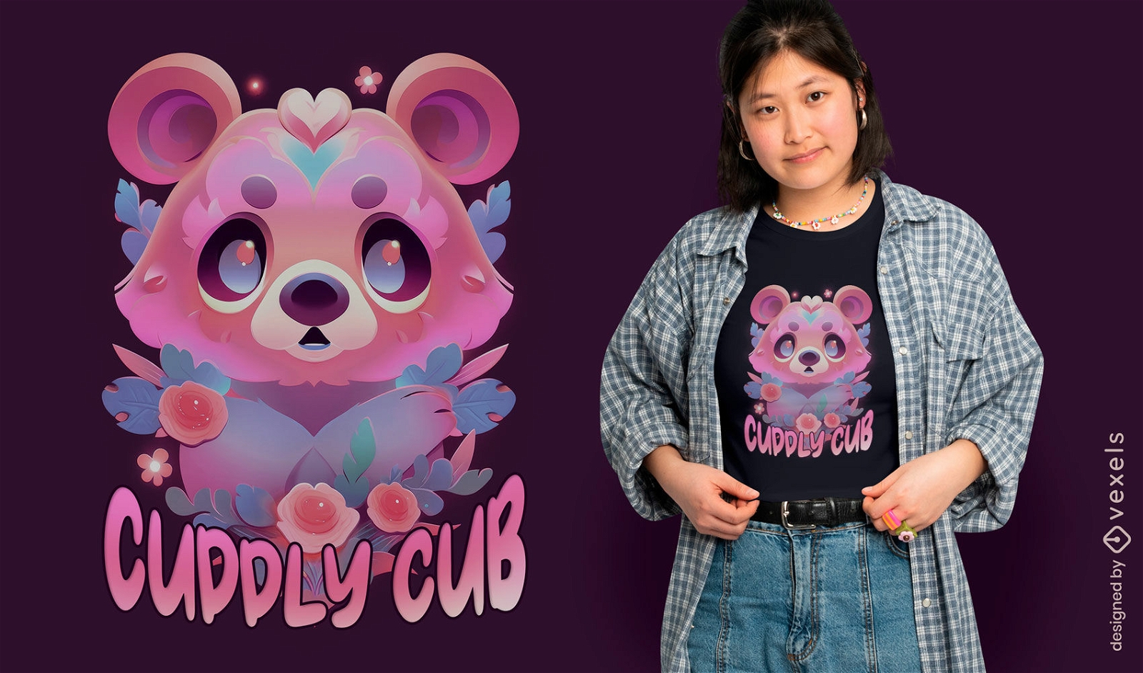 Lindo diseño de camiseta rosa de oso de peluche