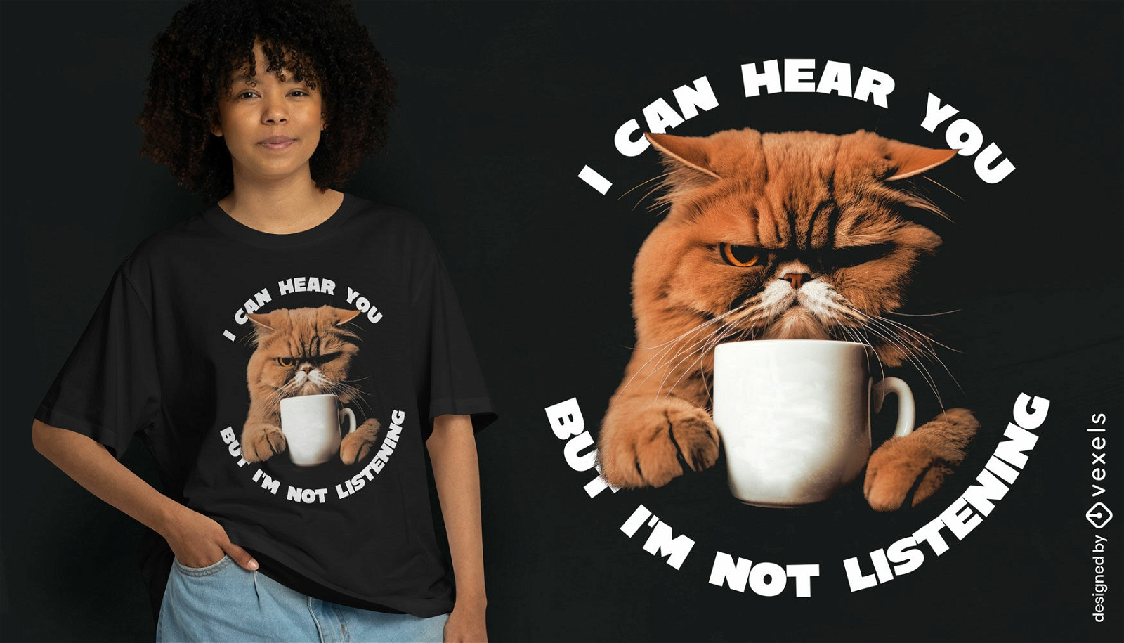 Design de camiseta de caf? de gato mal-humorado