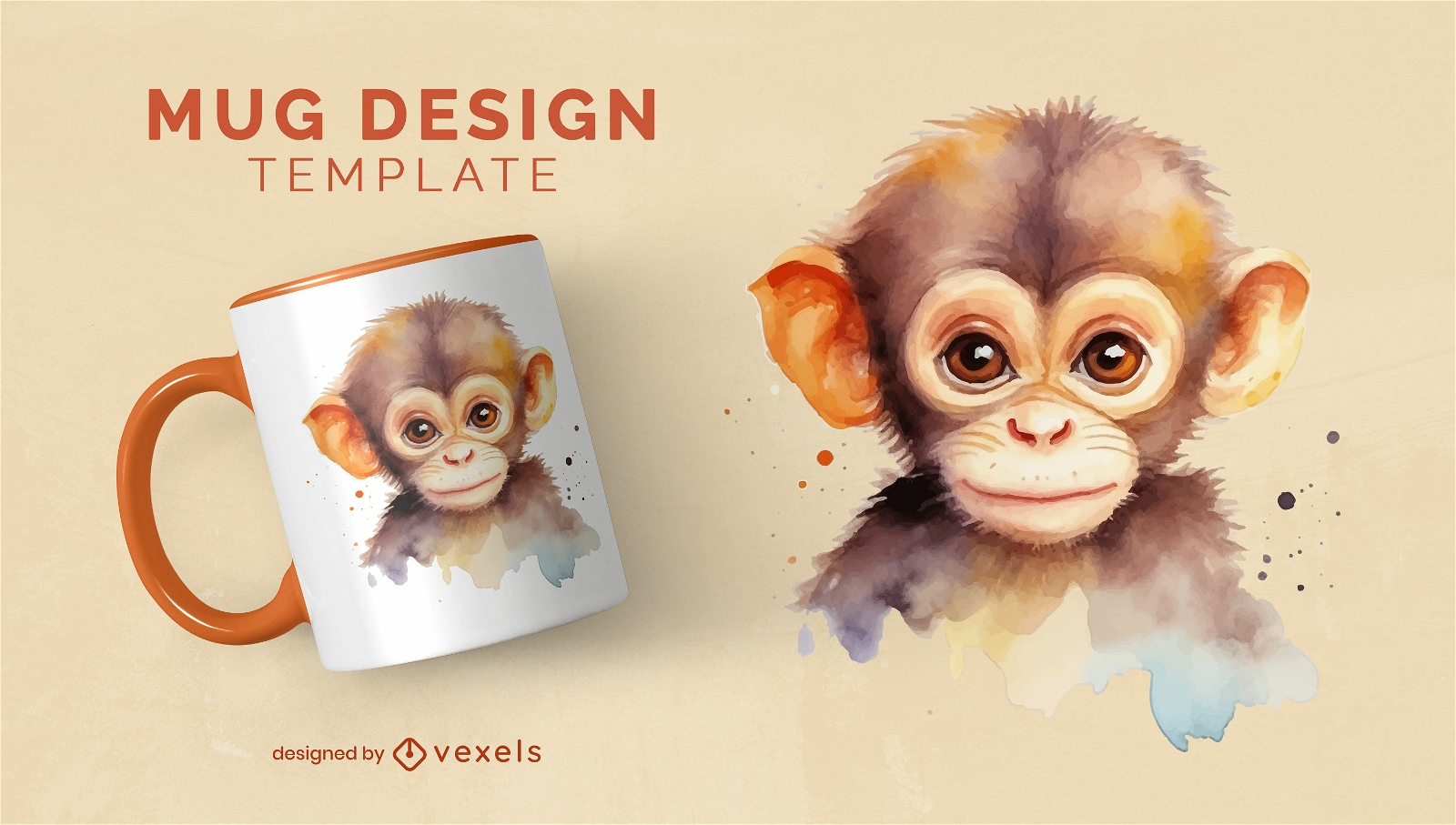 Watercolor baby monkey mug design