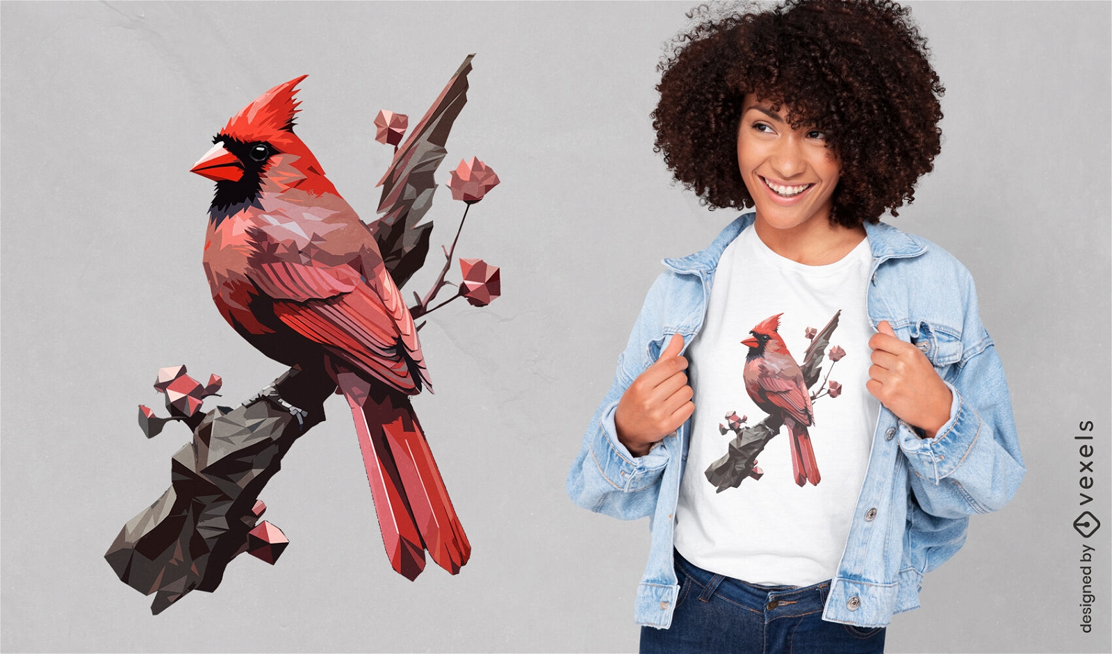 Diseño de camiseta de pájaro cardenal poligonal.