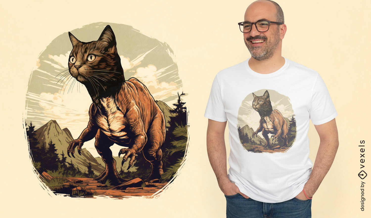 Tyrannosaurus cat in the wild t-shirt design