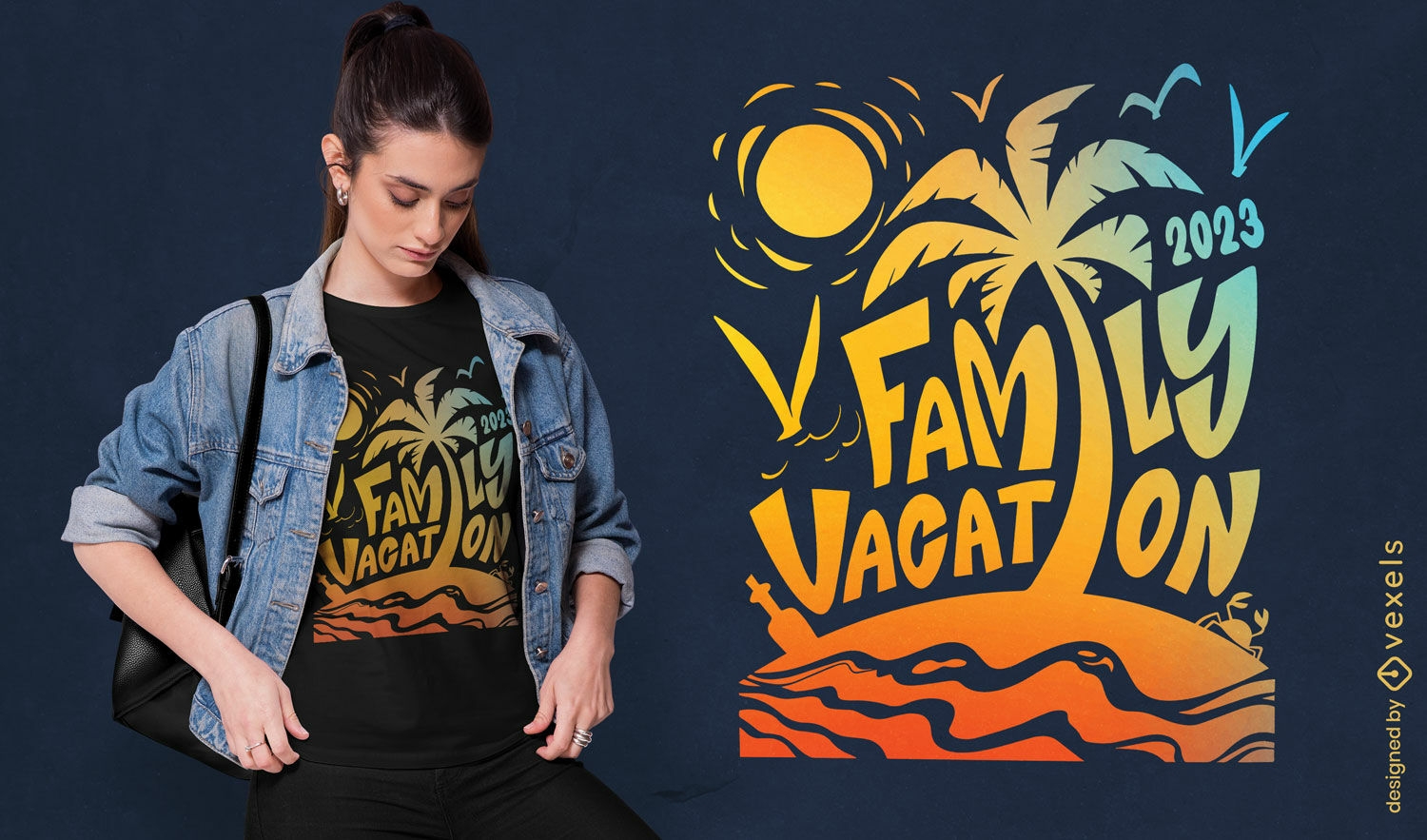 Familienurlaub-Strand-Sonnenuntergang-T-Shirt-Design