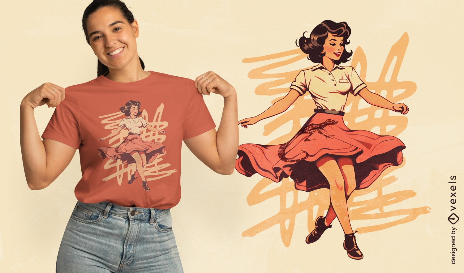 Tanzendes Mädchen im Retro-T-Shirt-Design